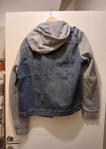 Gri Kapüşonlu Erkek Kot Ceket - Görsel 2