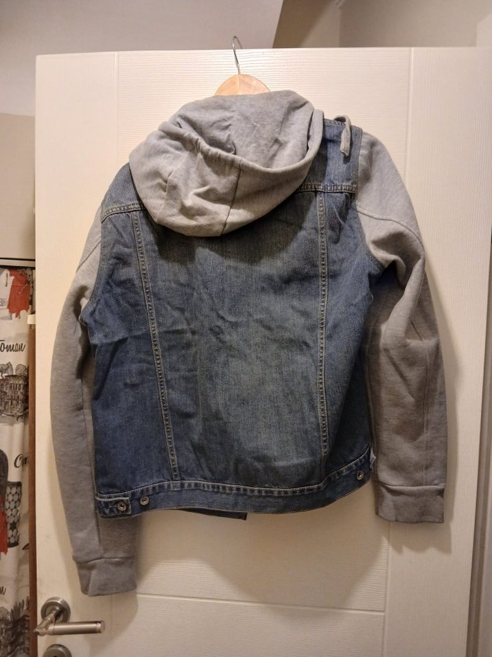 Gri Kapüşonlu Erkek Kot Ceket - Görsel 2