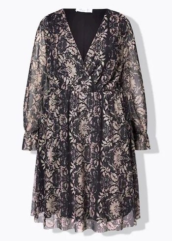 V Yaka Çiçek Desenli Midi Elbise - Görsel 6