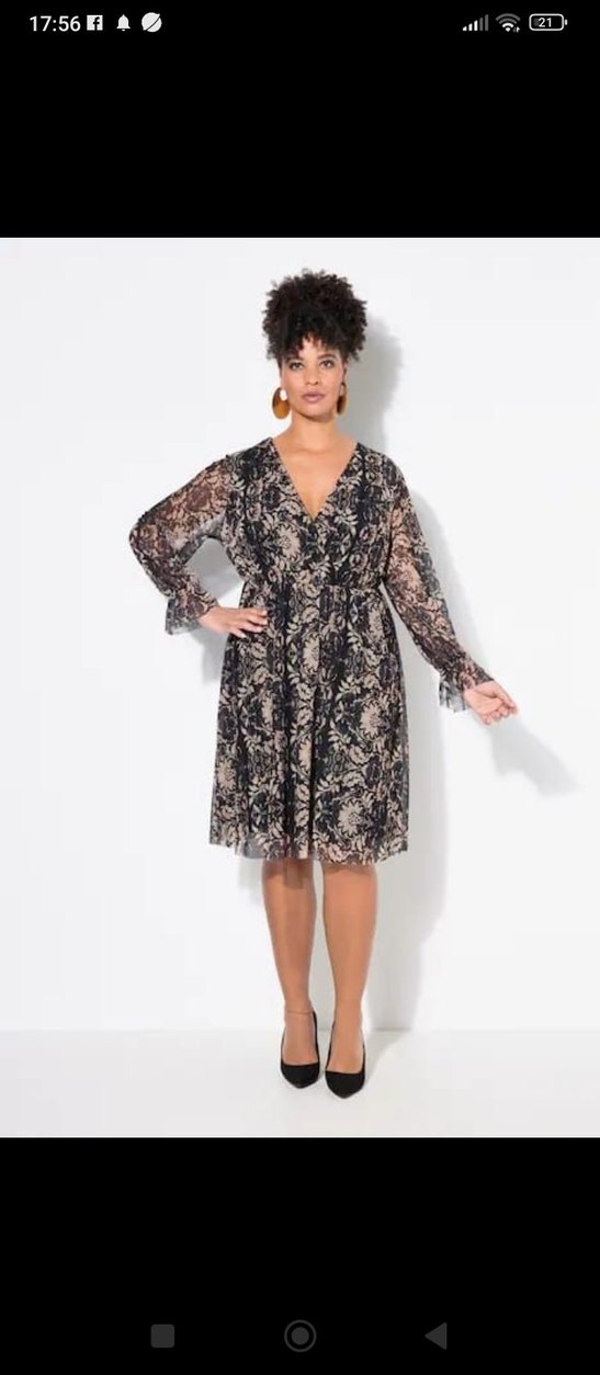 V Yaka Çiçek Desenli Midi Elbise - Görsel 2