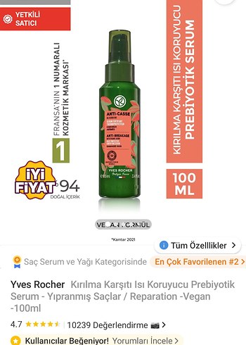 Yves Rocher Saç Serumu Isı koruyucu - Görsel 4