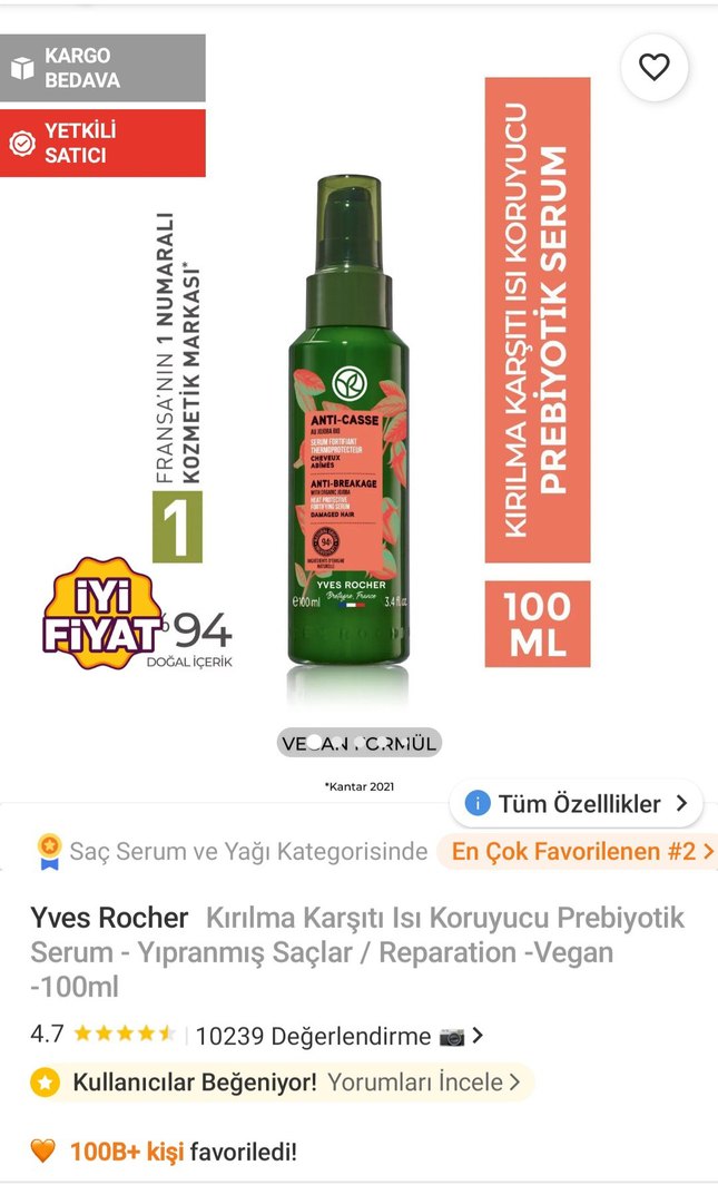 Yves Rocher Saç Serumu Isı koruyucu - Görsel 4