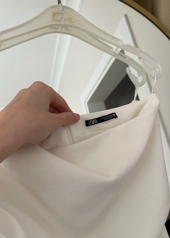 Beyaz Drapeli Straplez Midi Elbise - Görsel 2