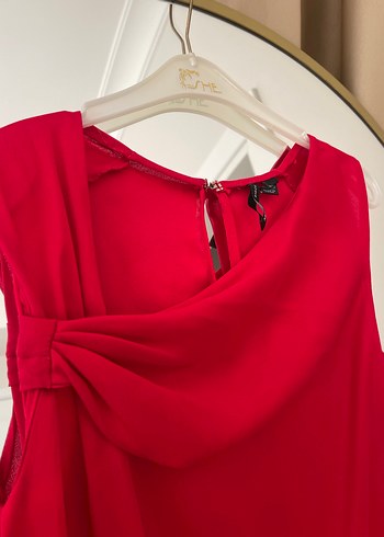 Kırmızı Drapeli Mini Askısız Kadın Bluz - Görsel 2