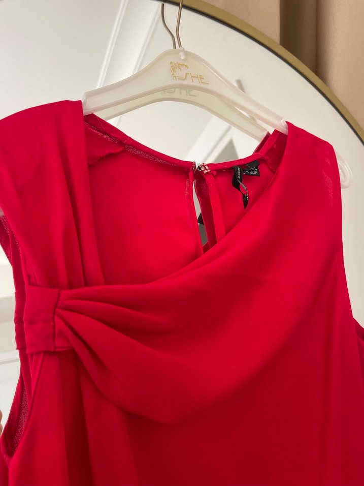Kırmızı Drapeli Mini Askısız Kadın Bluz - Görsel 2