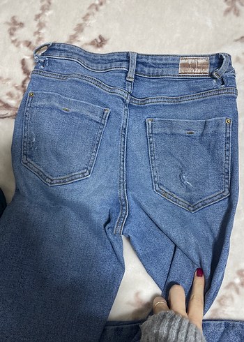 Düğmeli Mavi Kadın Kot Pantolon - Görsel 4