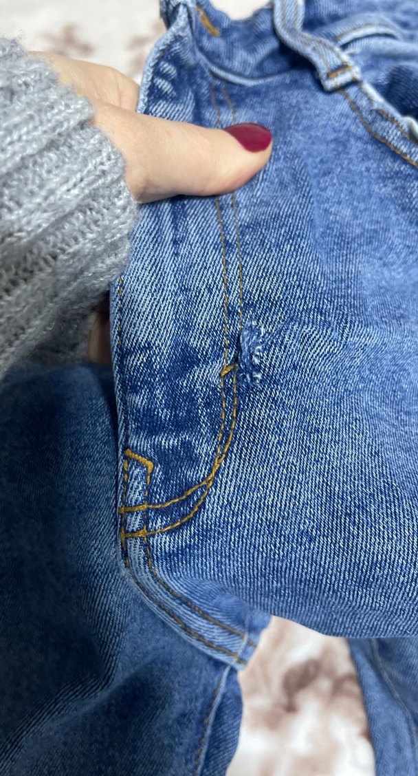 Düğmeli Mavi Kadın Kot Pantolon - Görsel 3