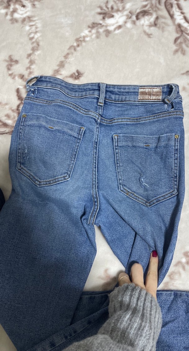 Düğmeli Mavi Kadın Kot Pantolon - Görsel 4