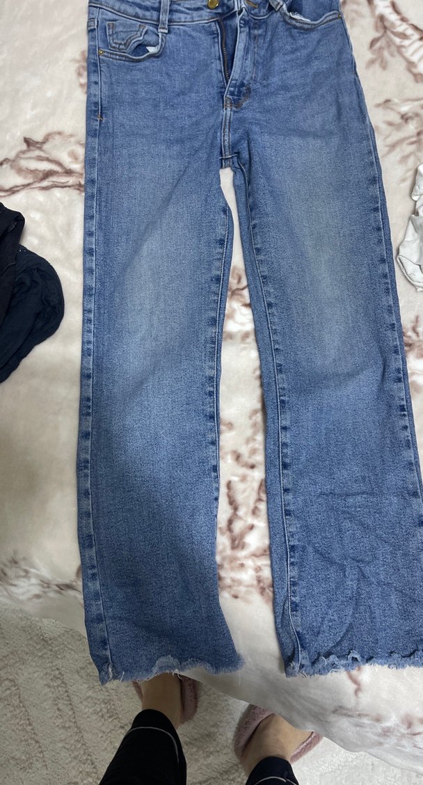 Düğmeli Mavi Kadın Kot Pantolon - Görsel 2