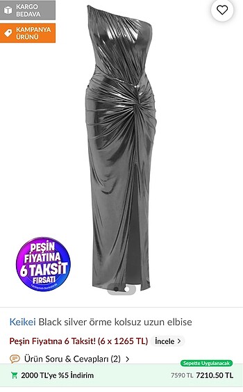 38 Beden Keikei Black Silver Gümüş Parlak Gece Elbise Abiye