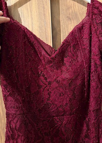 Bordo Dantel İşlemeli Uzun Bohem Elbise - Görsel 2