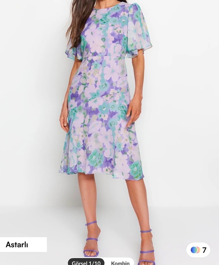 Bohem Tarzda Mor Çiçekli Uzun Elbise - Görsel 3