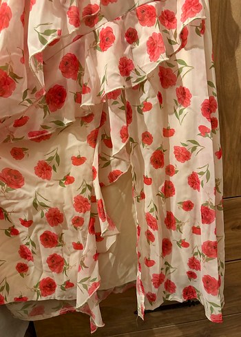 Pembe Çiçekli Uzun Fırfırlı Bohem Elbise - Görsel 2