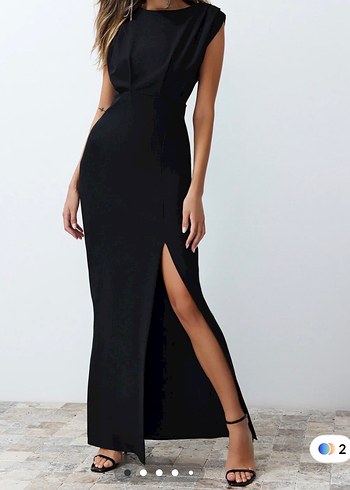 Kadın Siyah Uzun Drapeli Elbise - Görsel 2