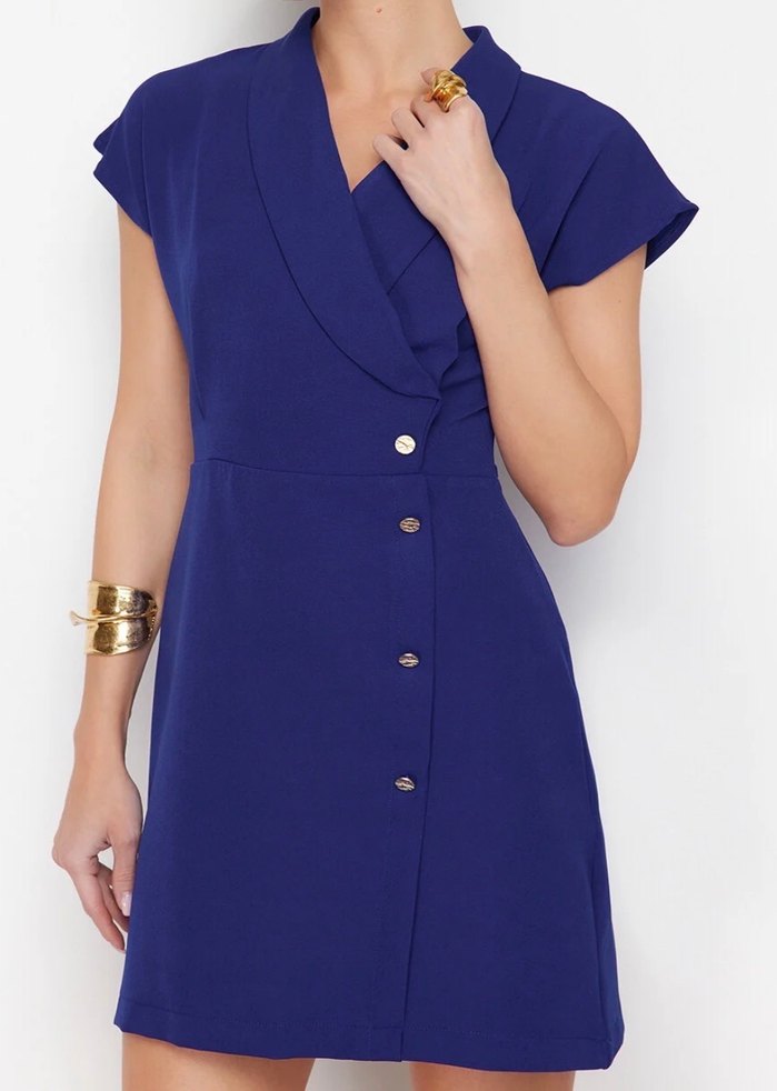 Lacivert Drapeli Uzun Kadın Elbise - Görsel 3