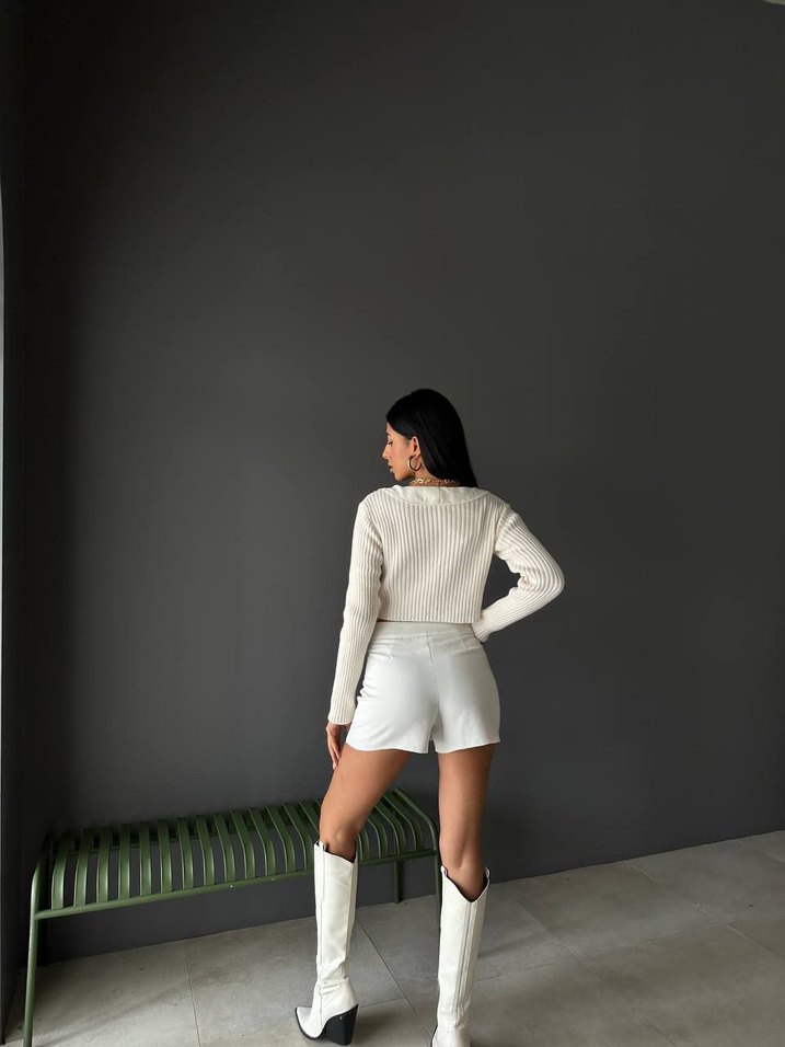 Kadın Beyaz Mini Triko Etek - Görsel 3