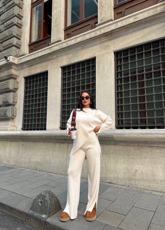 Gri Kadın Uzun Kollu Yüksek Yakalı Eşofman Takımı - Görsel 2