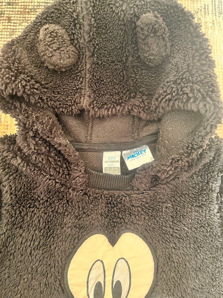 Siyah Peluş Kapüşonlu Erkek Çocuk Sweatshirt - Görsel 2