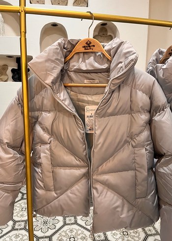 Gri Yüksek Yakalı Kadın Kışlık Mont - Görsel 5