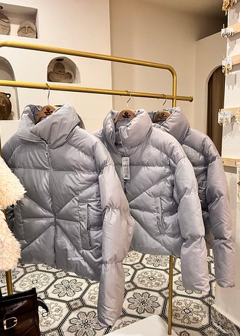 Gri Yüksek Yakalı Kadın Kışlık Mont - Görsel 8