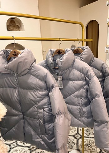 Gri Yüksek Yakalı Kadın Kışlık Mont - Görsel 7