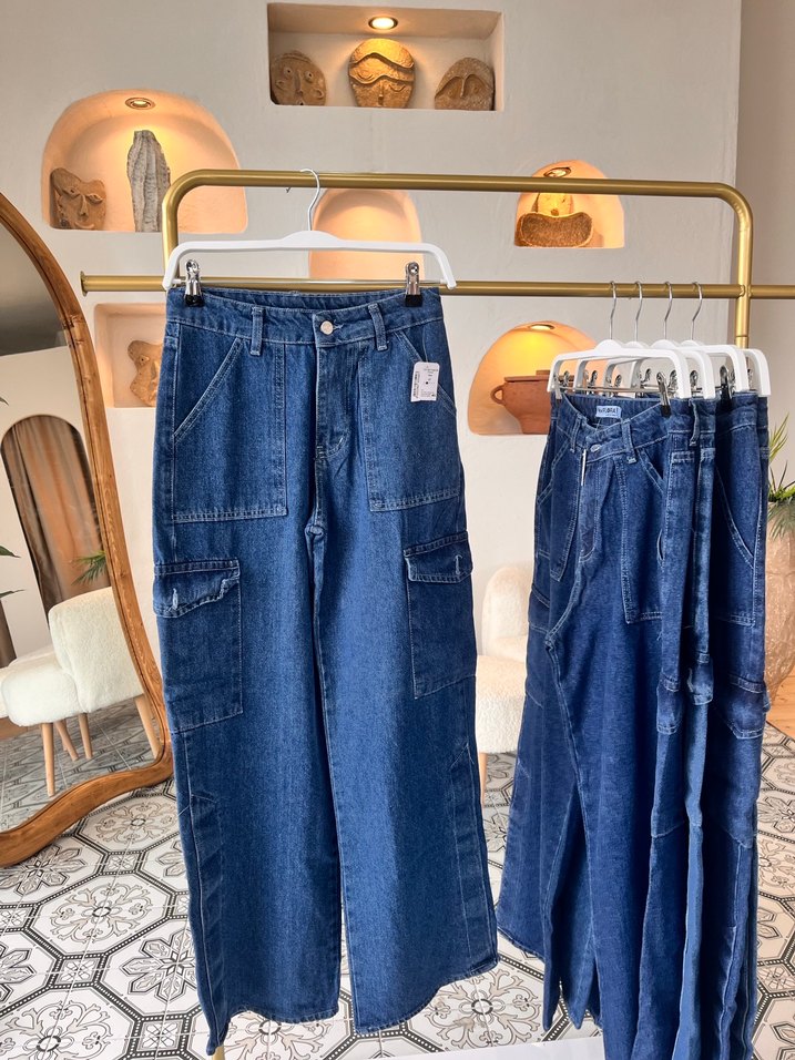 Kadın Lacivert Bol Kesim Midi Kot Pantolon - Görsel 5