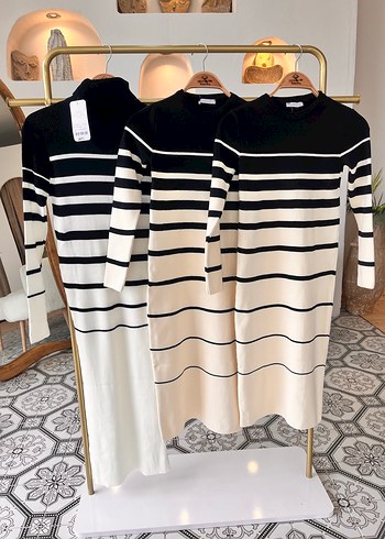 Kadın Çizgili Uzun Kollu Triko Elbise - Görsel 2