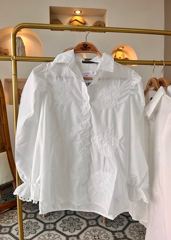 Bohem Beyaz Nakışlı Uzun Kollu Gömlek - Görsel 2