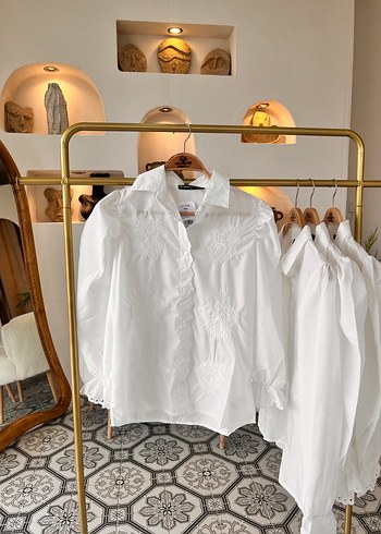 Bohem Beyaz Nakışlı Uzun Kollu Gömlek - Görsel 3