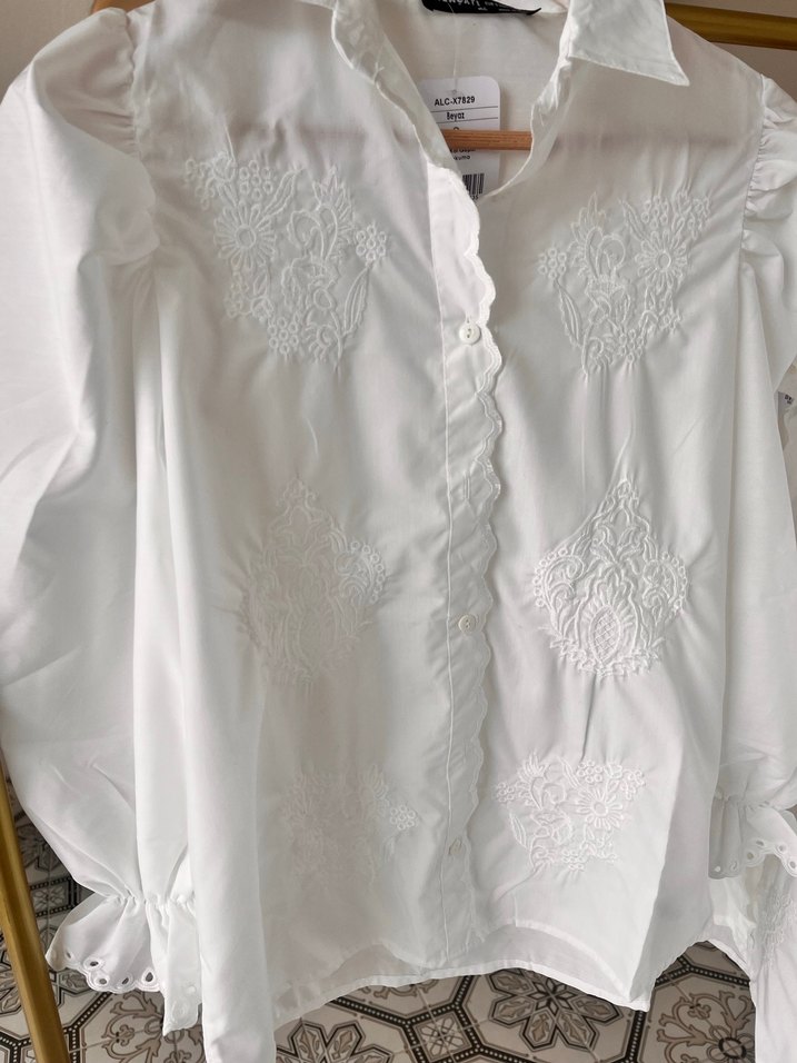 Bohem Beyaz Nakışlı Uzun Kollu Gömlek - Görsel 5