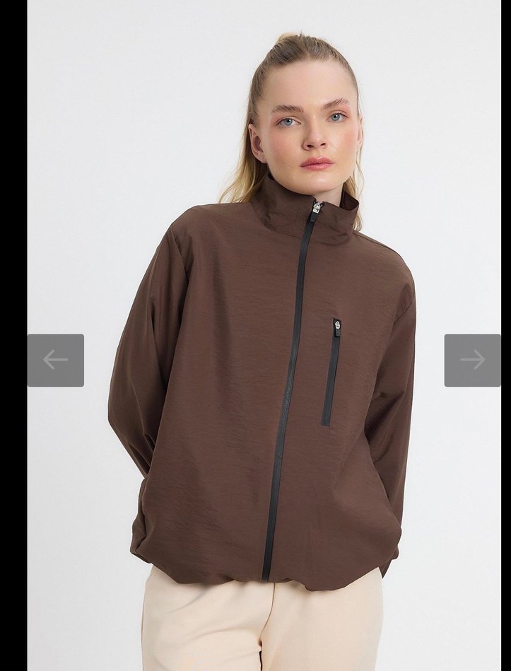 Kadın Kahverengi Yüksek Yakalı Spor Ceket - Görsel 2