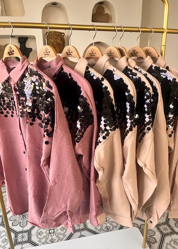 Payet İşlemeli Pembe Uzun Kollu Kadın Gömlek - Görsel 2