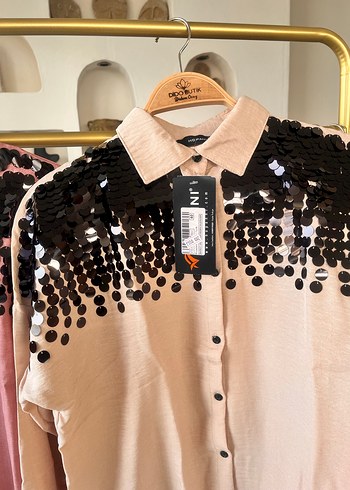 Payet İşlemeli Pembe Uzun Kollu Kadın Gömlek - Görsel 3