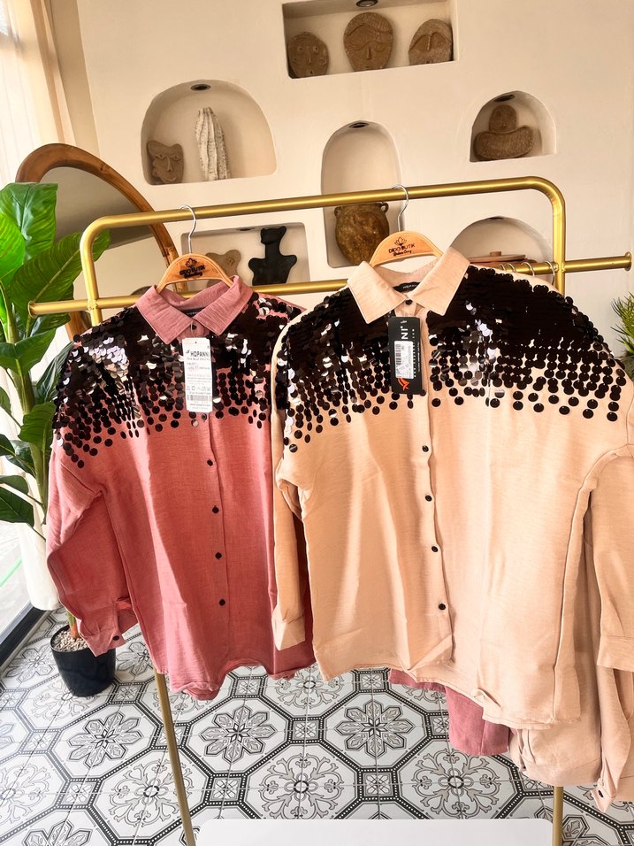 Payet İşlemeli Pembe Uzun Kollu Kadın Gömlek - Görsel 4