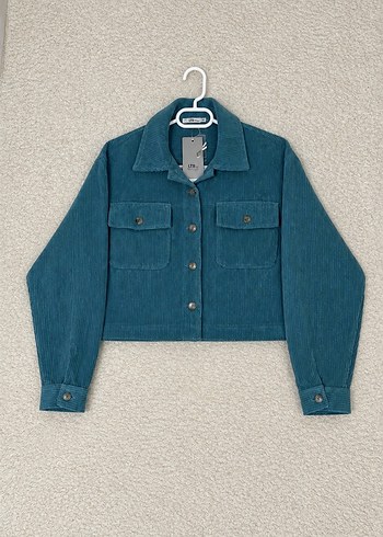 LTB Petrol Mavisi Kadife Crop Ceket