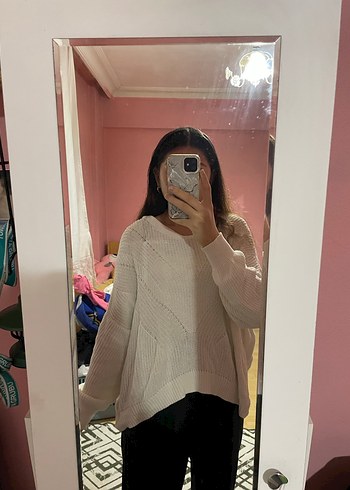 Kadın Beyaz Oversize Triko Kazak - Görsel 2