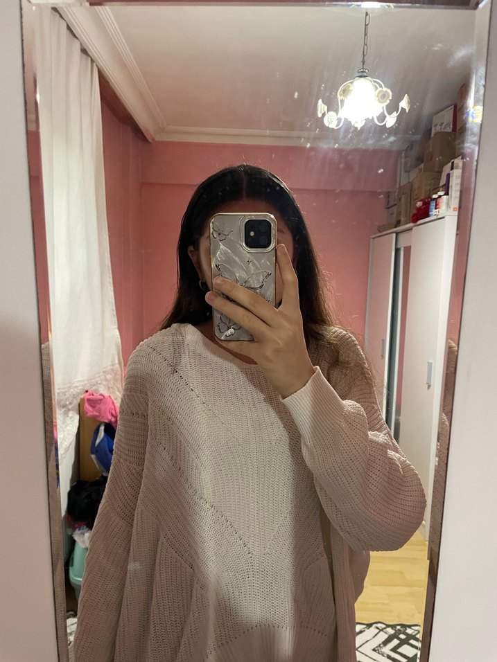 Kadın Beyaz Oversize Triko Kazak - Görsel 4