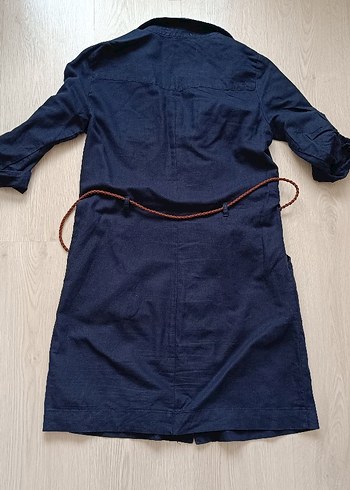 s Beden Kadın Lacivert Denim Kemerli Günlük Elbise