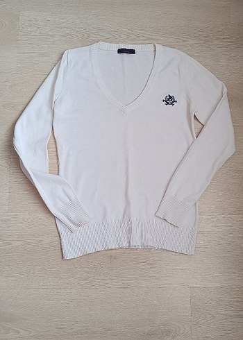 U.S Polo Assn. kazak Beyaz V Yaka Pamuklu Kadın Kazak