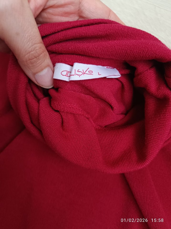 Kırmızı Kadın Boğazlı İnce Triko - Görsel 2