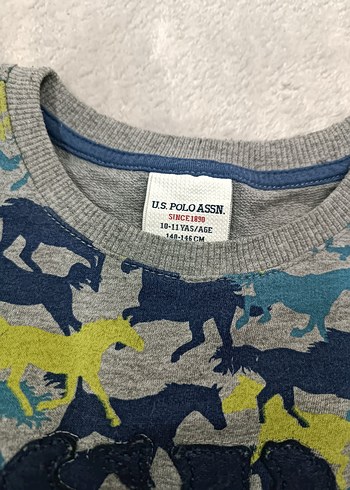 uspa polo Erkek Çocuk Gri Kısa Kollu Baskılı Sweatshirt - Görsel 2