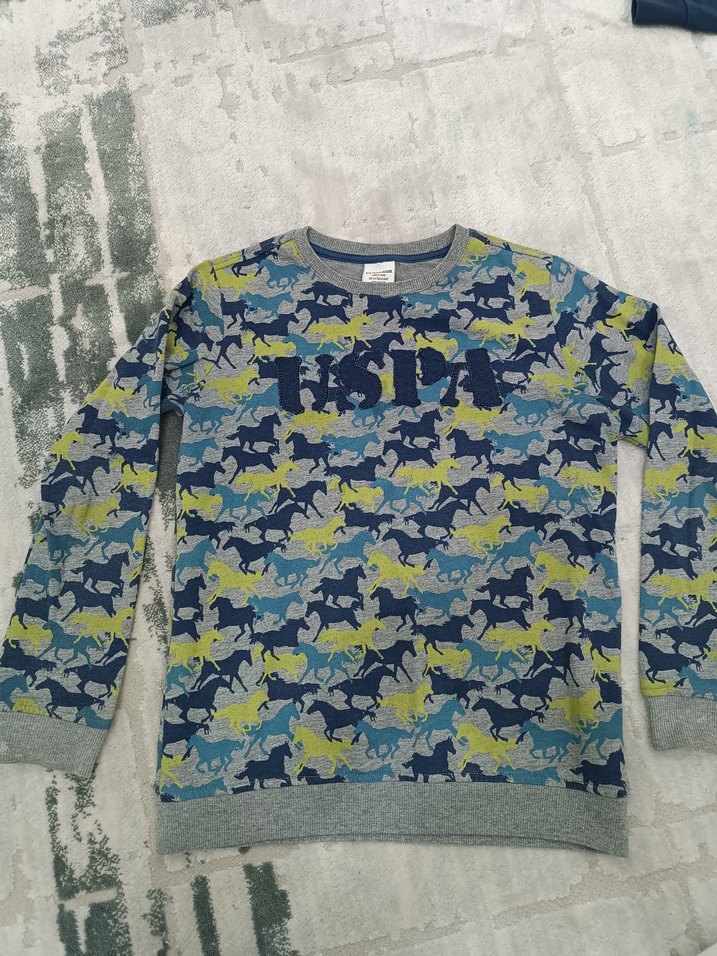 uspa polo Erkek Çocuk Gri Kısa Kollu Baskılı Sweatshirt - Görsel 3