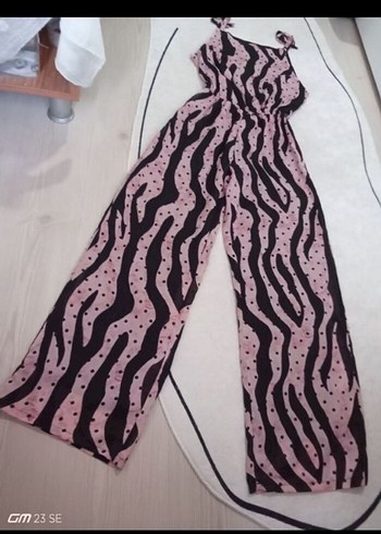 Pembe Zebra Desenli Kadın Uzun Tulum - Görsel 2