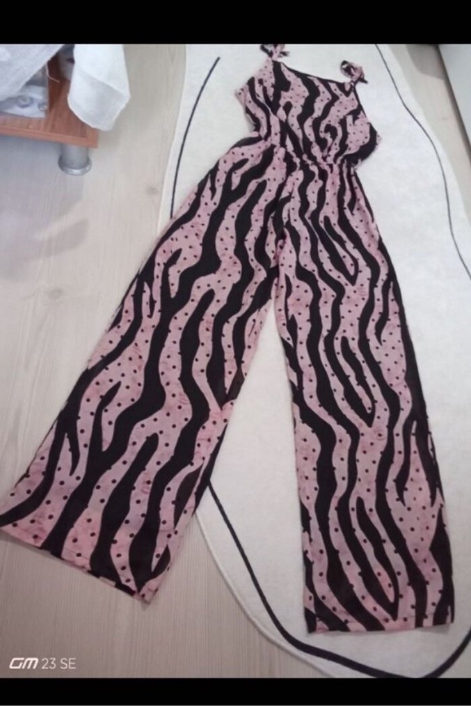 Pembe Zebra Desenli Kadın Uzun Tulum - Görsel 2