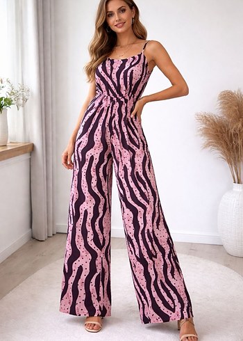 Bohem Zebra Desenli Uzun Kadın Tulum - Görsel 7