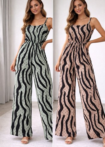 Bohem Zebra Desenli Uzun Kadın Tulum - Görsel 6