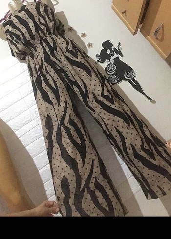 Kadın Kahverengi Zebra Desenli Uzun Tulum - Görsel 2