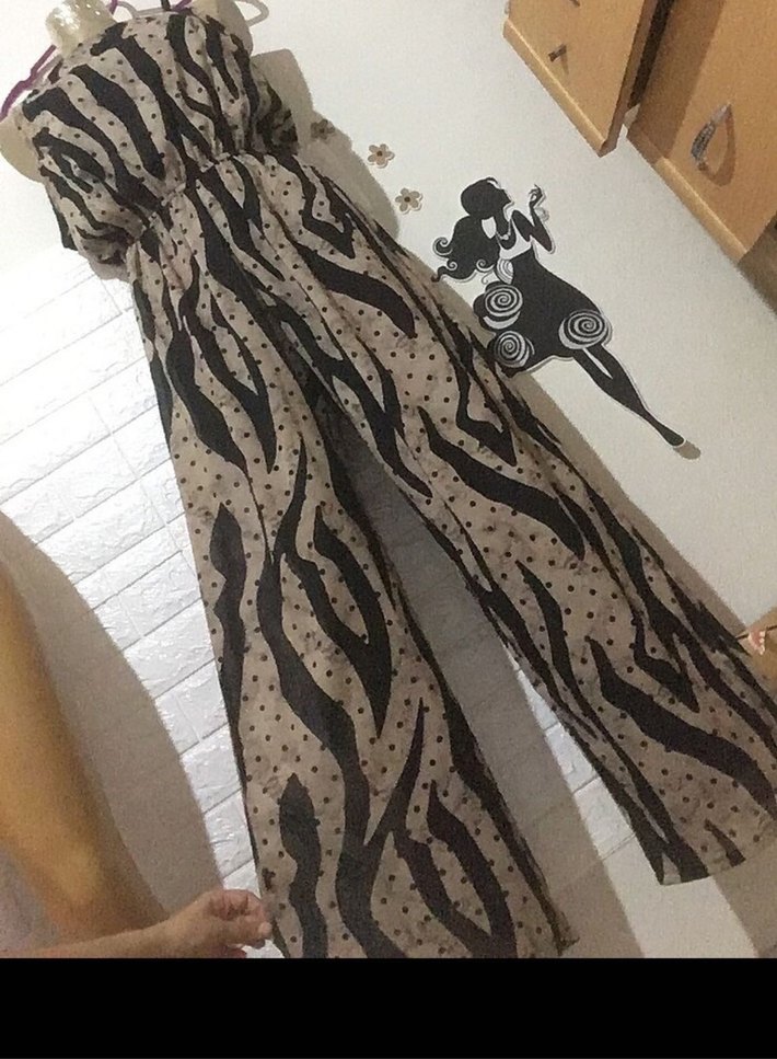 Kadın Kahverengi Zebra Desenli Uzun Tulum - Görsel 2