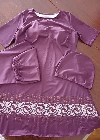 Mor Kısa Kollu tesettür mayo - Görsel 2