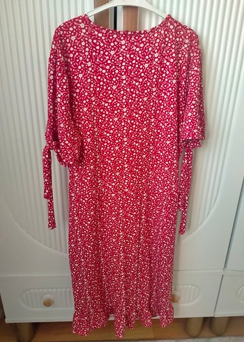 Kırmızı ve siyah V Yaka Bohem Elbise - Görsel 2